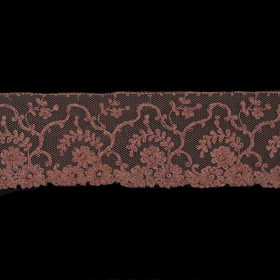 Tan Floral Embroidery on Mesh 3" Tan Floral Embroidery on Mesh 3"