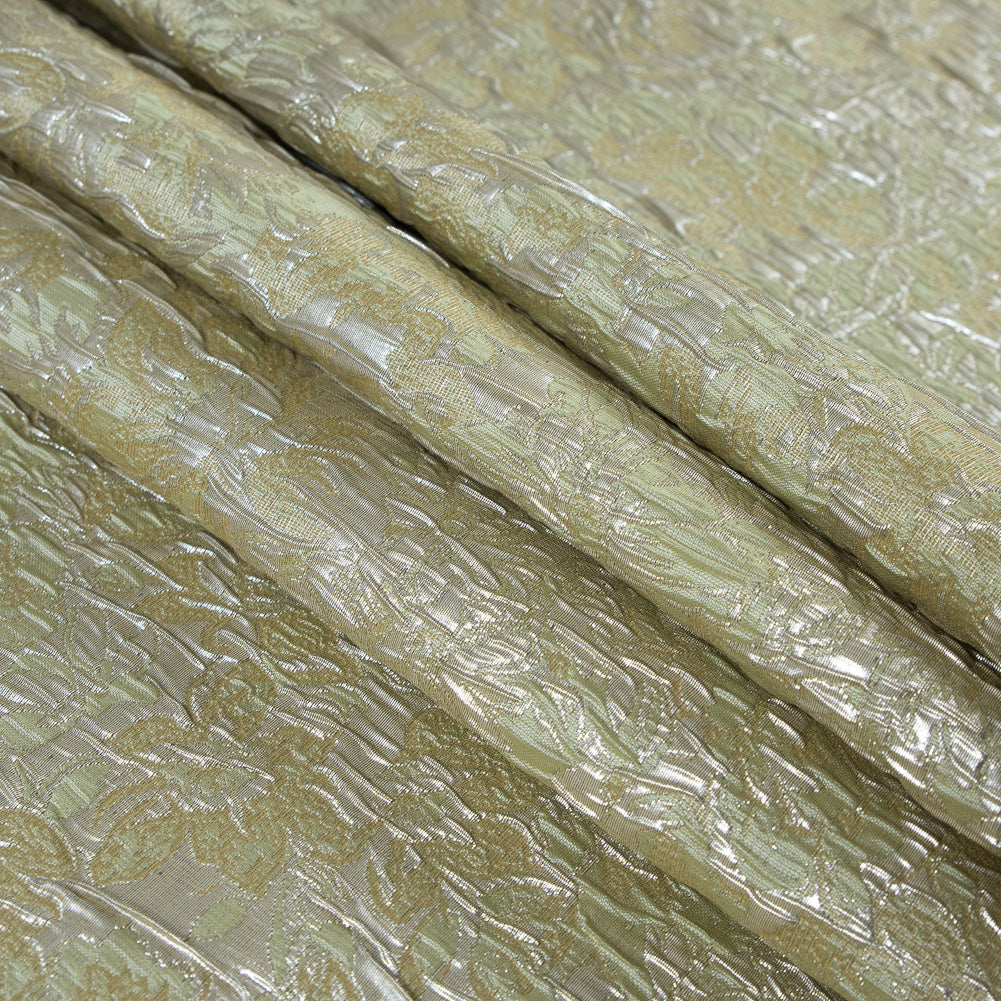 Khaki, Pista Green and Silver Abstract Floral Metallic Brocade/Jacquard - Detail Khaki, Pista Green and Silver Abstract Floral Metallic Brocade/Jacquard - Detail