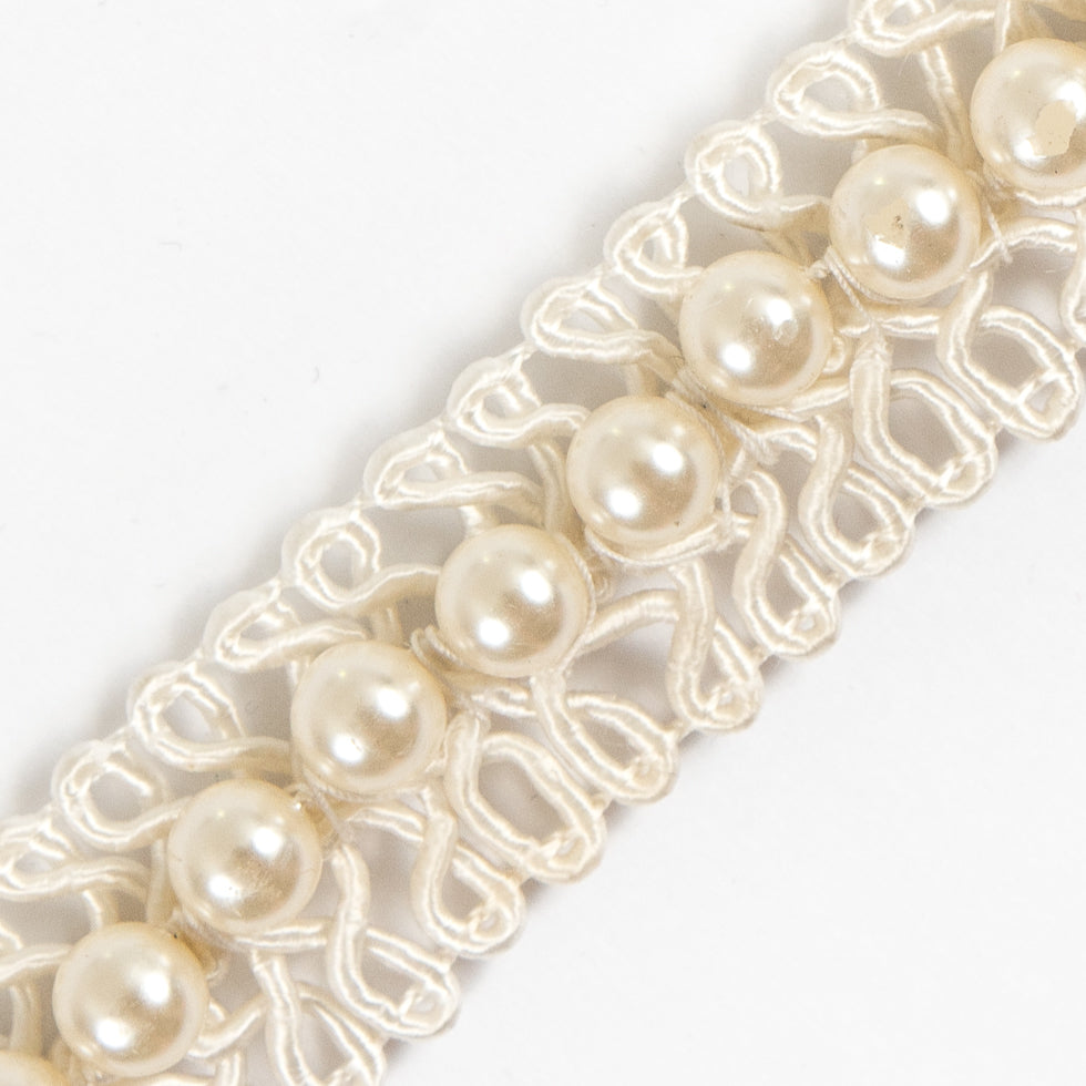 Ivory Braided Cord w/ Pearls - 1" Detail Ivory Braided Cord w/ Pearls - 1" Detail