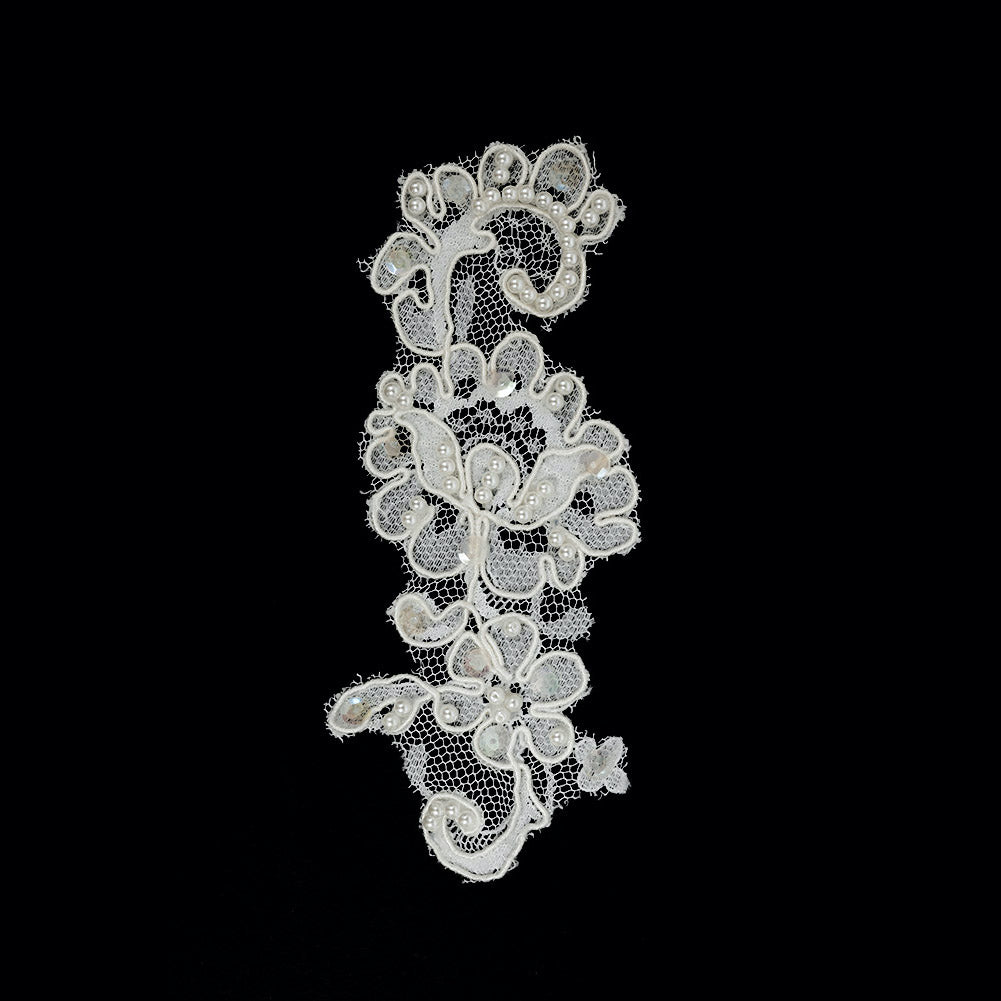 Cream Beaded, Sequined and Corded Lace Applique - 6" Cream Beaded, Sequined and Corded Lace Applique - 6"