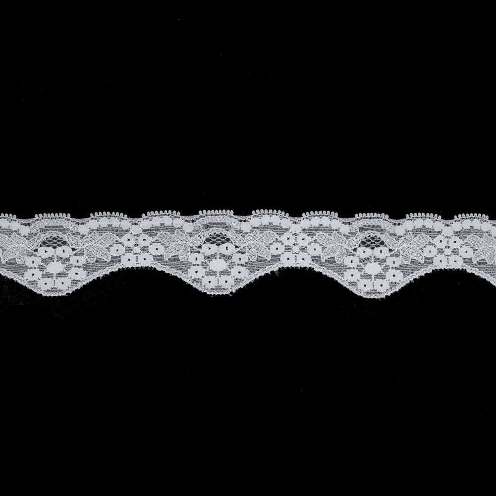 White Floral Stretch Lace Trim - 1.5" White Floral Stretch Lace Trim - 1.5"