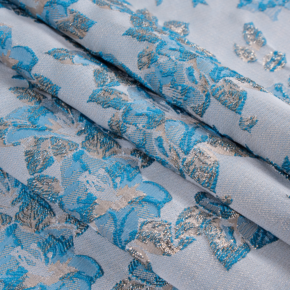 Metallic Pale Gold/Blue Floral Brocade - Folded Metallic Pale Gold/Blue Floral Brocade - Folded