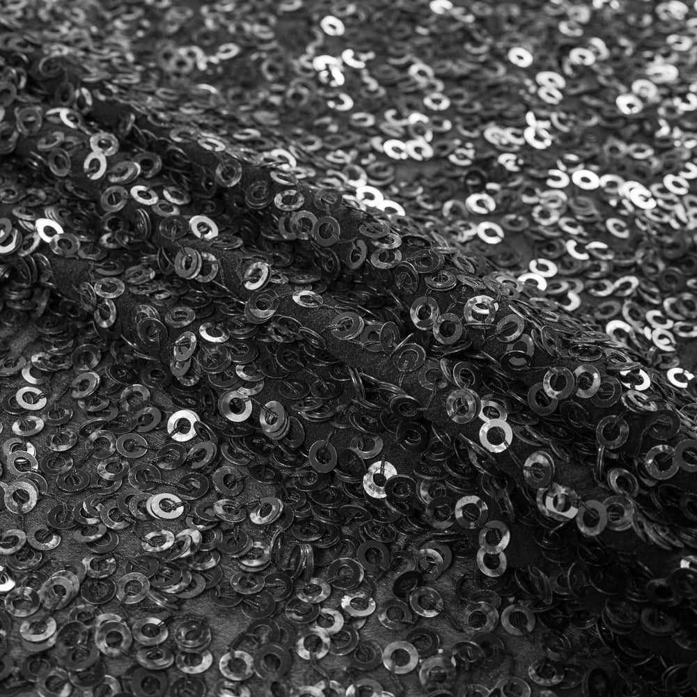Phillip Lim Black Dyed All Over Circle Sequins on a Silk Georgette - Folded Phillip Lim Black Dyed All Over Circle Sequins on a Silk Georgette - Folded