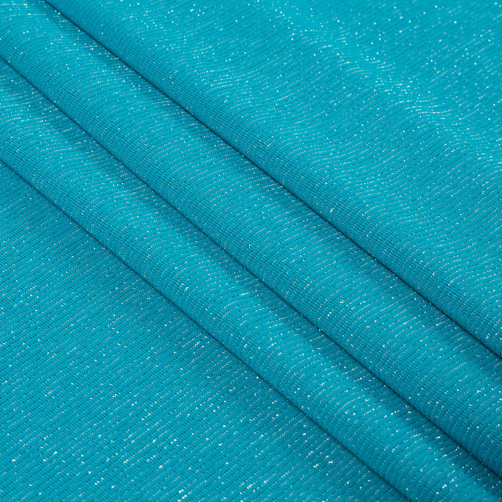 Surf Blue and Metallic Silver Striped Stretch Nylon Jersey Folded Surf Blue and Metallic Silver Striped Stretch Nylon Jersey Folded