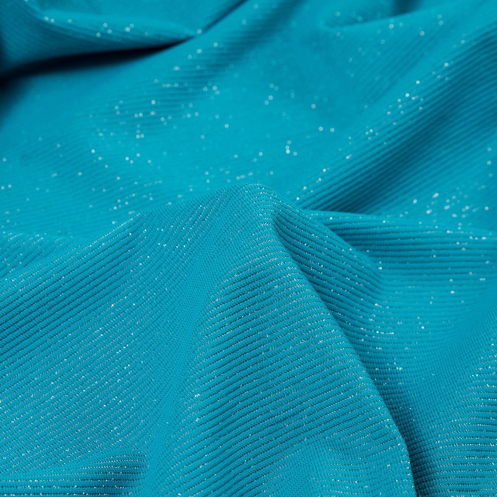 Surf Blue and Metallic Silver Striped Stretch Nylon Jersey Detail Surf Blue and Metallic Silver Striped Stretch Nylon Jersey Detail