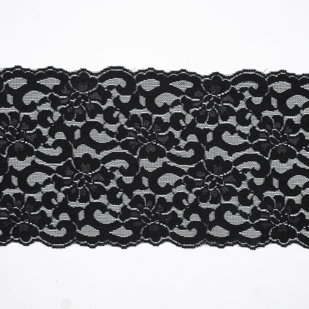 Black Stretch Floral Lace - 6.5" Black Stretch Floral Lace - 6.5"