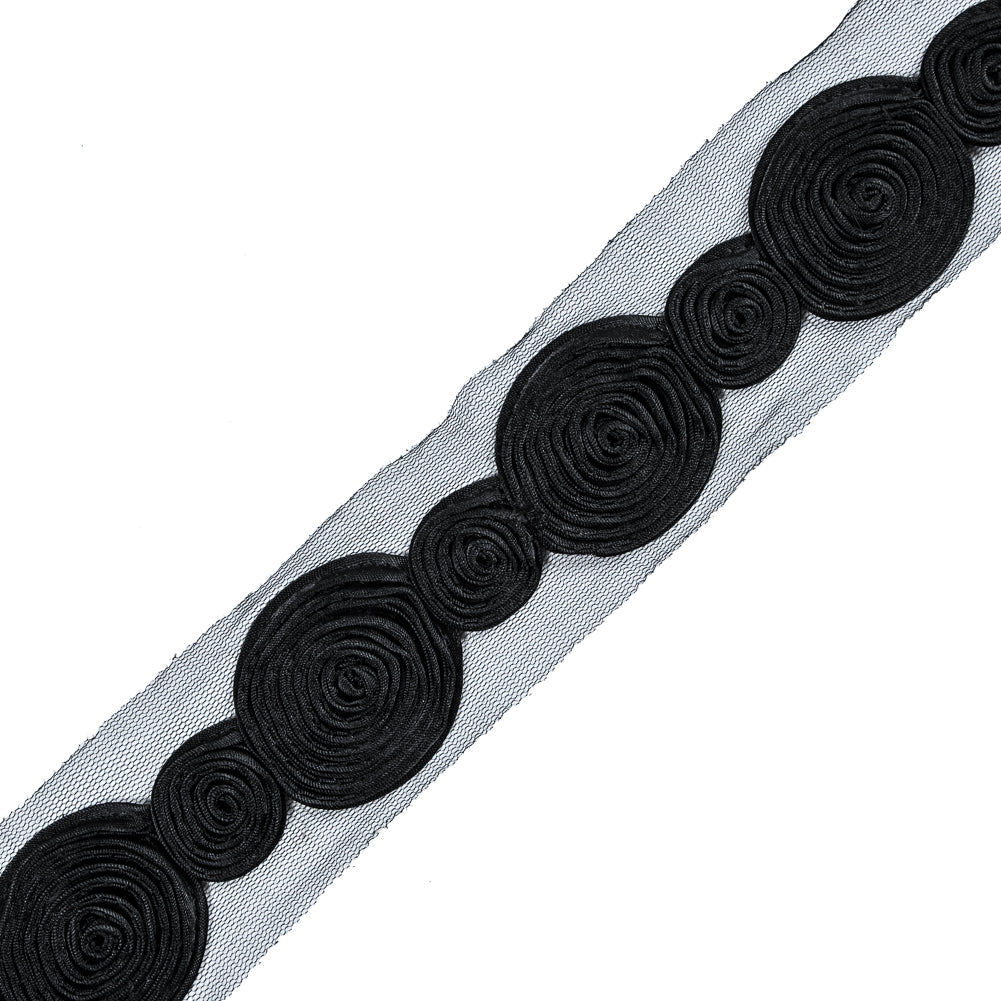 Black Embroidered Swirls Lace Trim - 2" Black Embroidered Swirls Lace Trim - 2"