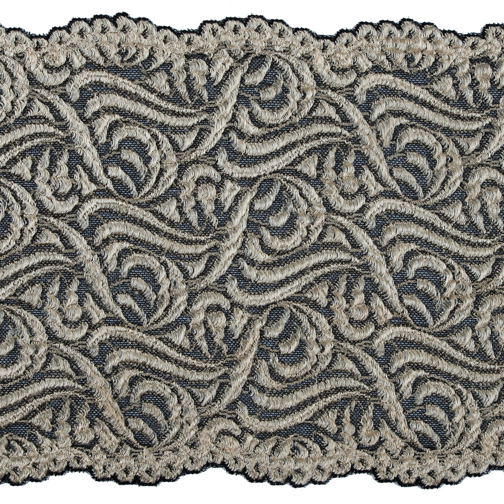 Alabaster Gleam and Black Stretch Lace Trim - 6.5" Detail Alabaster Gleam and Black Stretch Lace Trim - 6.5" Detail