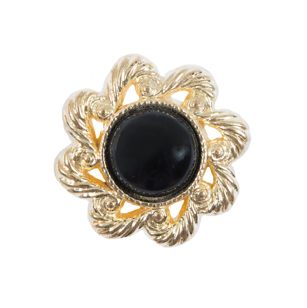 Gold and Black Floral Plastic Button - 40L/25.5mm Gold and Black Floral Plastic Button - 40L/25.5mm