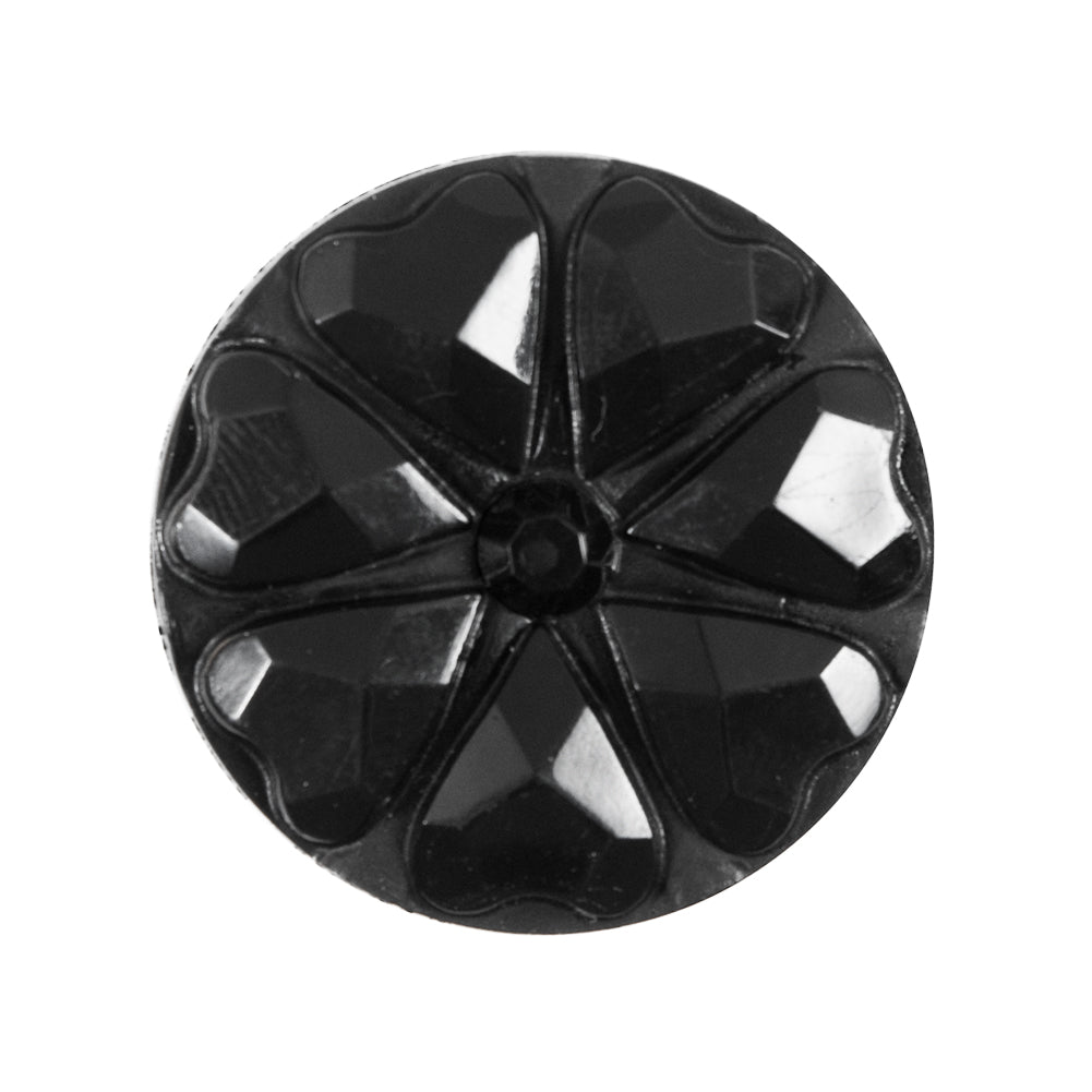 Black Floral Gem Molded Plastic Shank Back Button - 44L/28mm Black Floral Gem Molded Plastic Shank Back Button - 44L/28mm