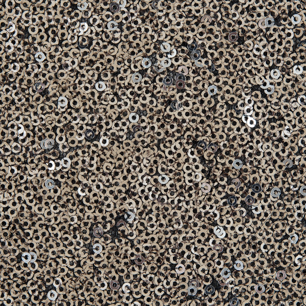 Jay Godfrey Pale Gold All-Over Circle Sequins Fabric on a Black Mesh Detail Jay Godfrey Pale Gold All-Over Circle Sequins Fabric on a Black Mesh Detail