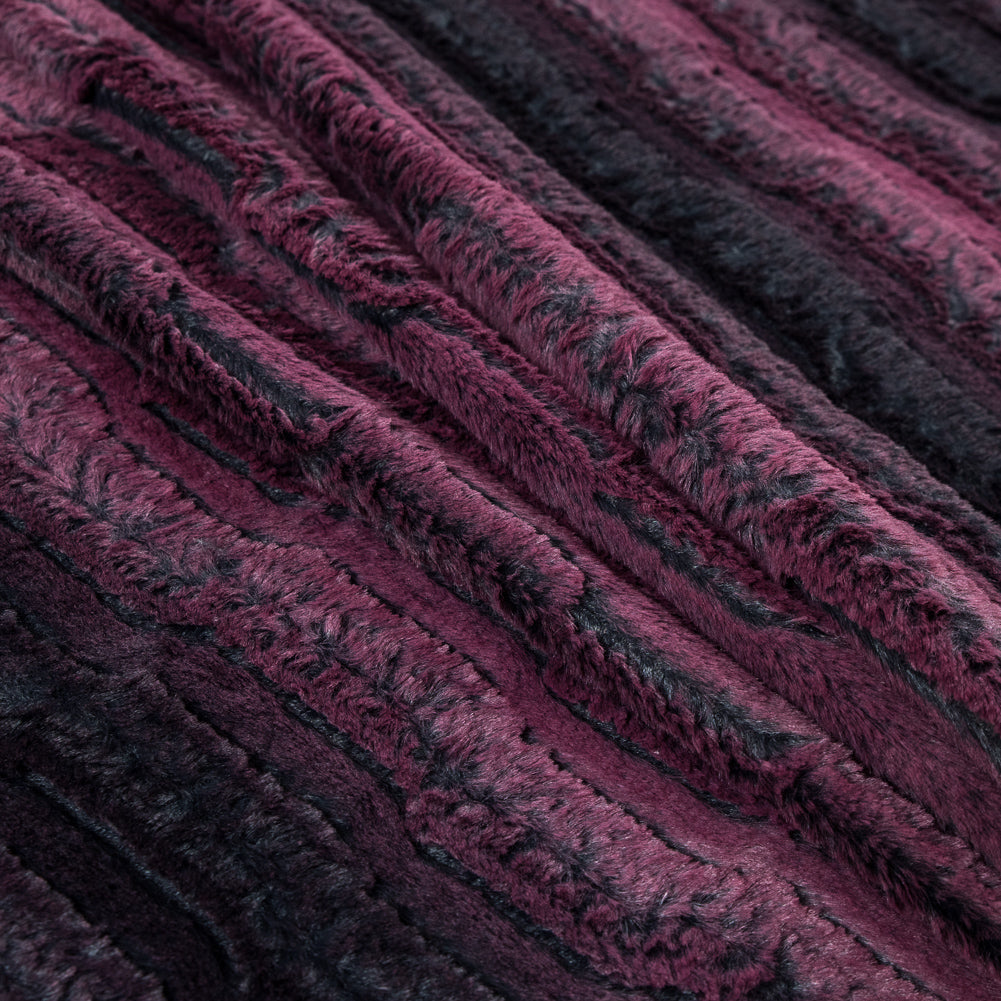 Famous NYC Designer Red Plum and Black Striped Faux Fur - Folded Famous NYC Designer Red Plum and Black Striped Faux Fur - Folded