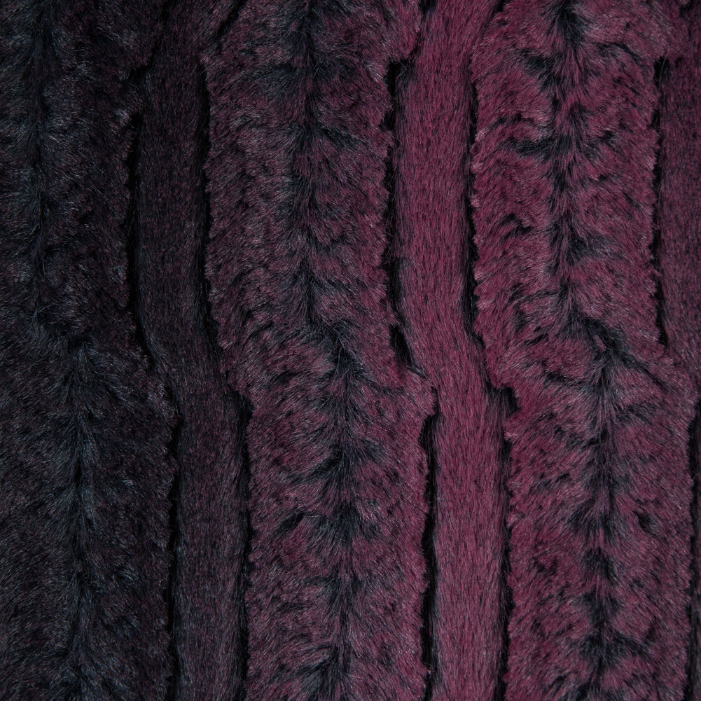 Famous NYC Designer Red Plum and Black Striped Faux Fur - Detail Famous NYC Designer Red Plum and Black Striped Faux Fur - Detail