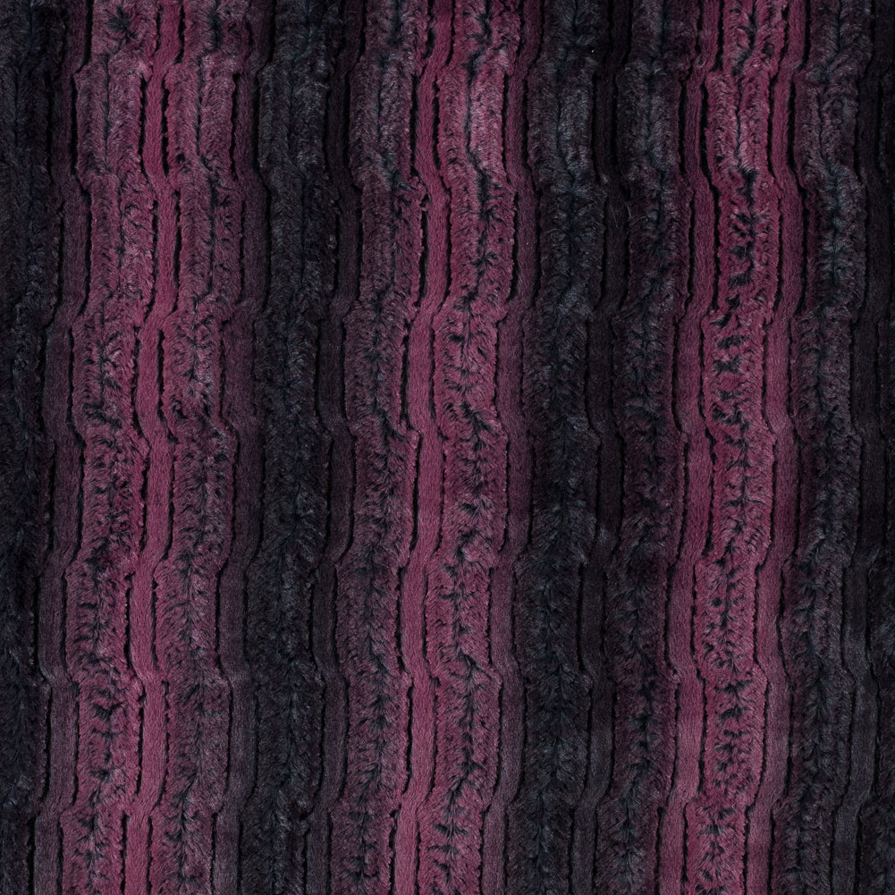 Famous NYC Designer Red Plum and Black Striped Faux Fur Famous NYC Designer Red Plum and Black Striped Faux Fur