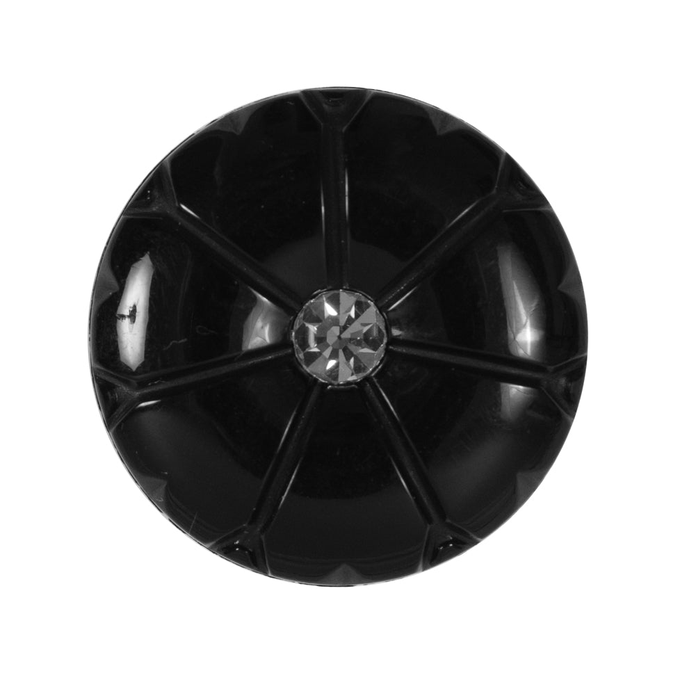 Black Dome Shaped Plastic Button with Rhinestone Center - 44L/28mm Black Dome Shaped Plastic Button with Rhinestone Center - 44L/28mm