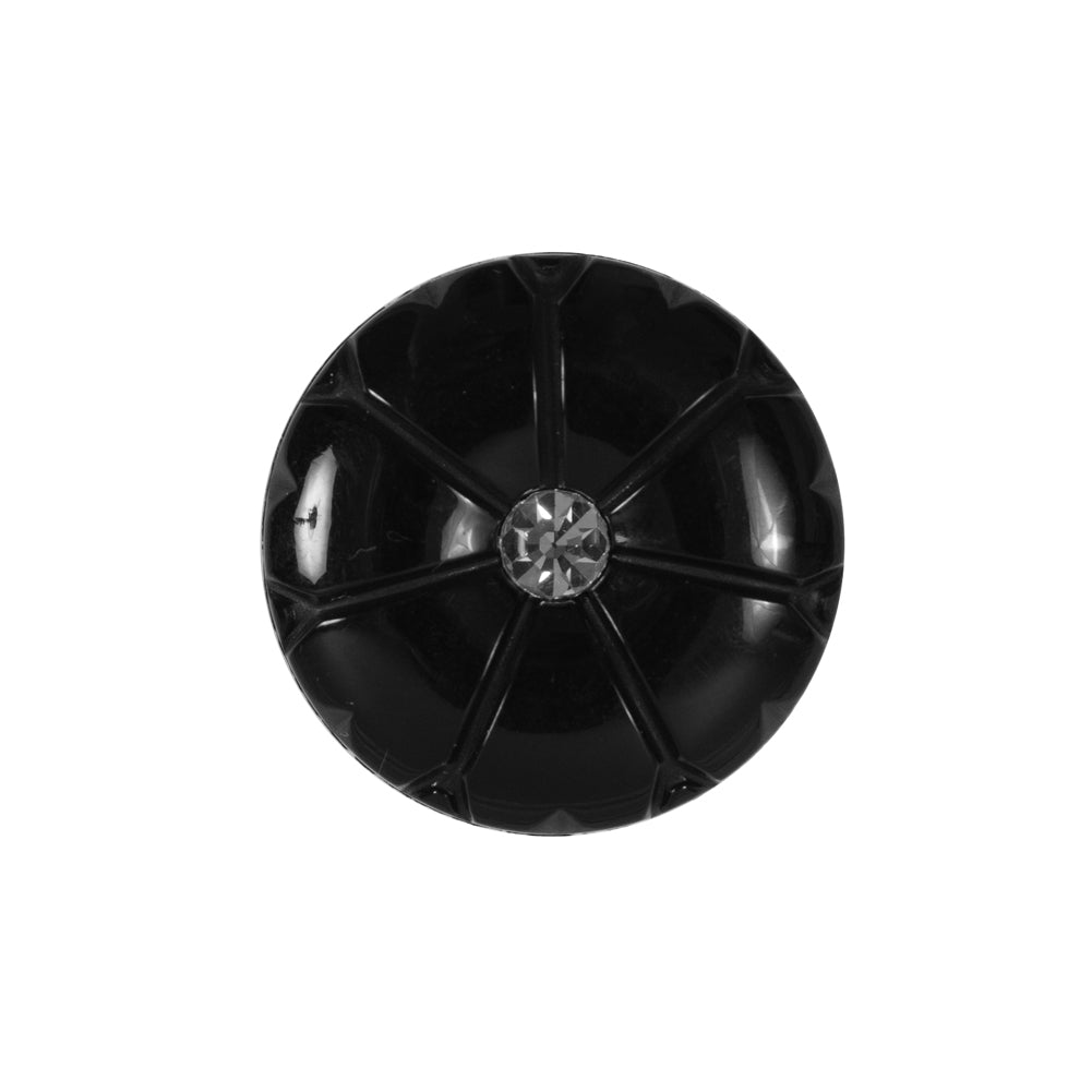 Black Plastic Button with Rhinestone Center - 36L/23mm Black Plastic Button with Rhinestone Center - 36L/23mm