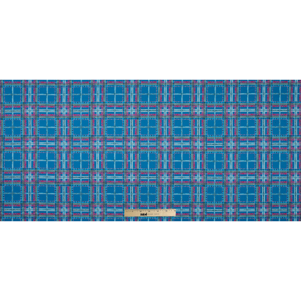 Blue and Pink Plaid Printed Stretch Cotton Sateen - Full Blue and Pink Plaid Printed Stretch Cotton Sateen - Full