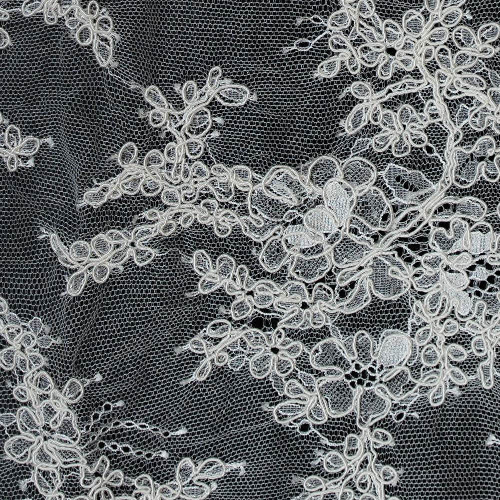 Corded Lace Panel With Finished Edges - Ivory Floral Fancy Border - 3 yards Detail Corded Lace Panel With Finished Edges - Ivory Floral Fancy Border - 3 yards Detail