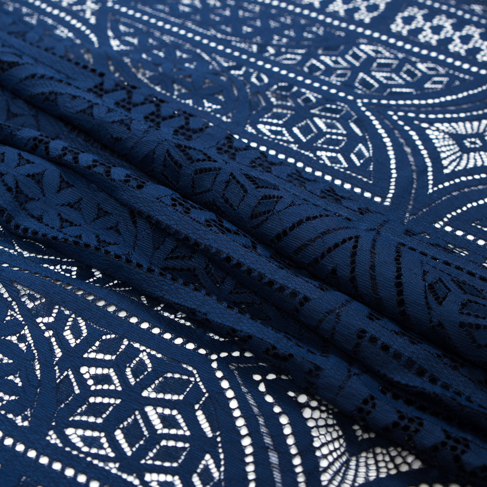 Lace with Finished Eyelash Edges - Navy Geometric Folded Lace with Finished Eyelash Edges - Navy Geometric Folded