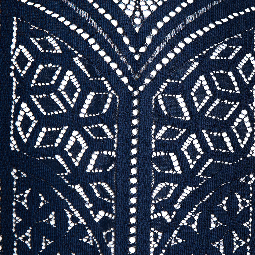 Lace with Finished Eyelash Edges - Navy Geometric Detail Lace with Finished Eyelash Edges - Navy Geometric Detail