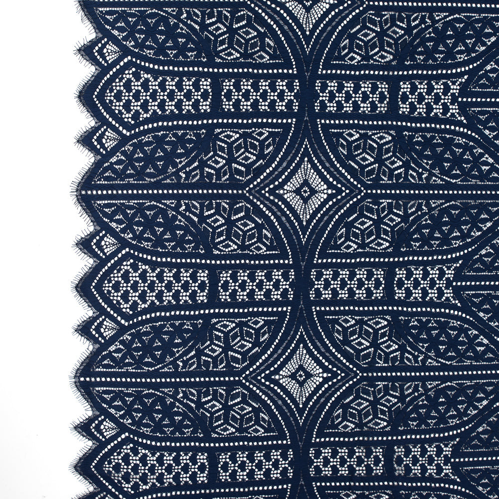 Lace with Finished Eyelash Edges - Navy Geometric Lace with Finished Eyelash Edges - Navy Geometric