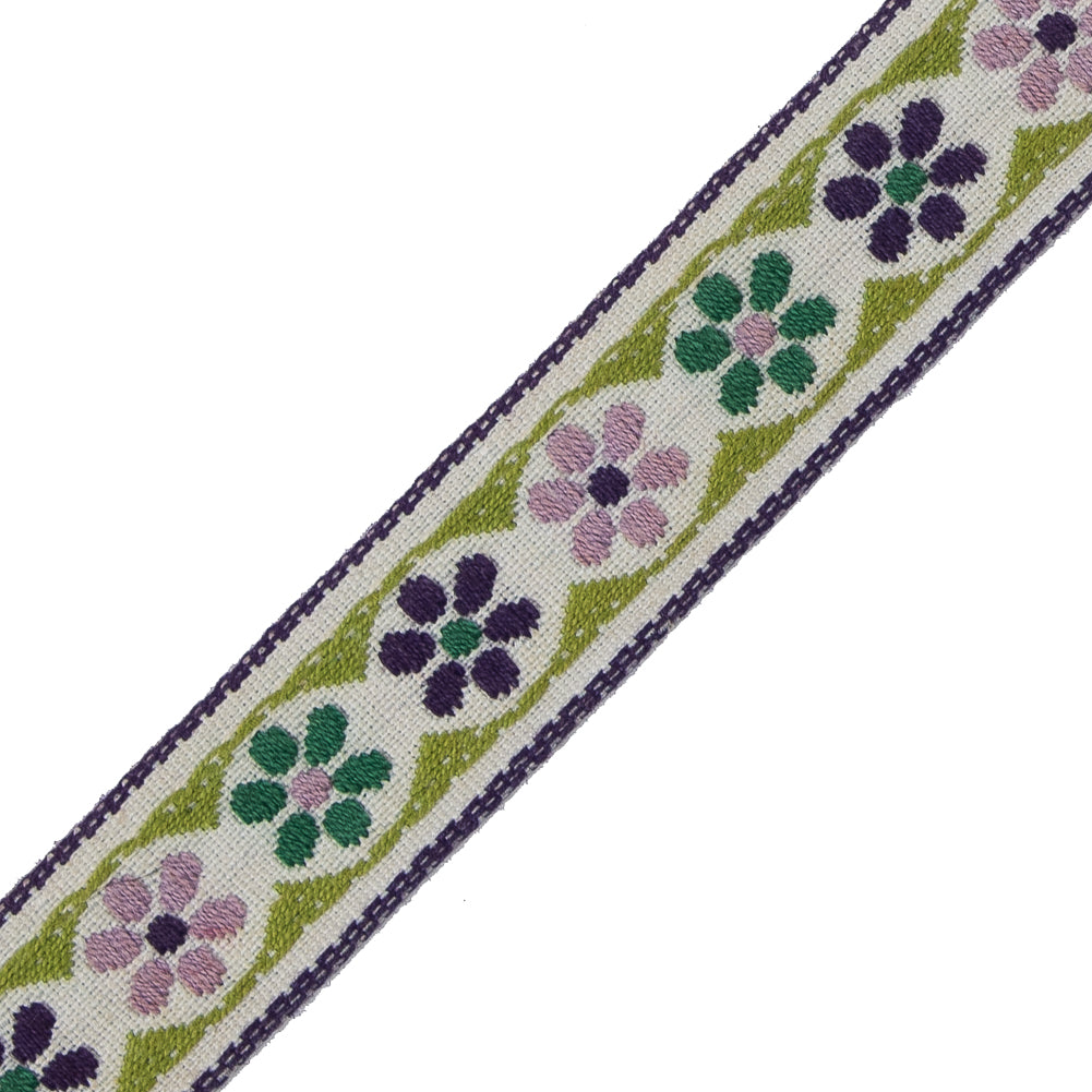 German Green and Lilac Floral Jacquard Ribbon - 0.75" Detail German Green and Lilac Floral Jacquard Ribbon - 0.75" Detail
