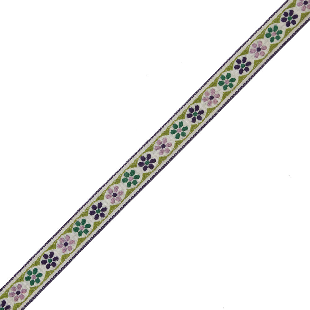 German Green and Lilac Floral Jacquard Ribbon - 0.75" German Green and Lilac Floral Jacquard Ribbon - 0.75"