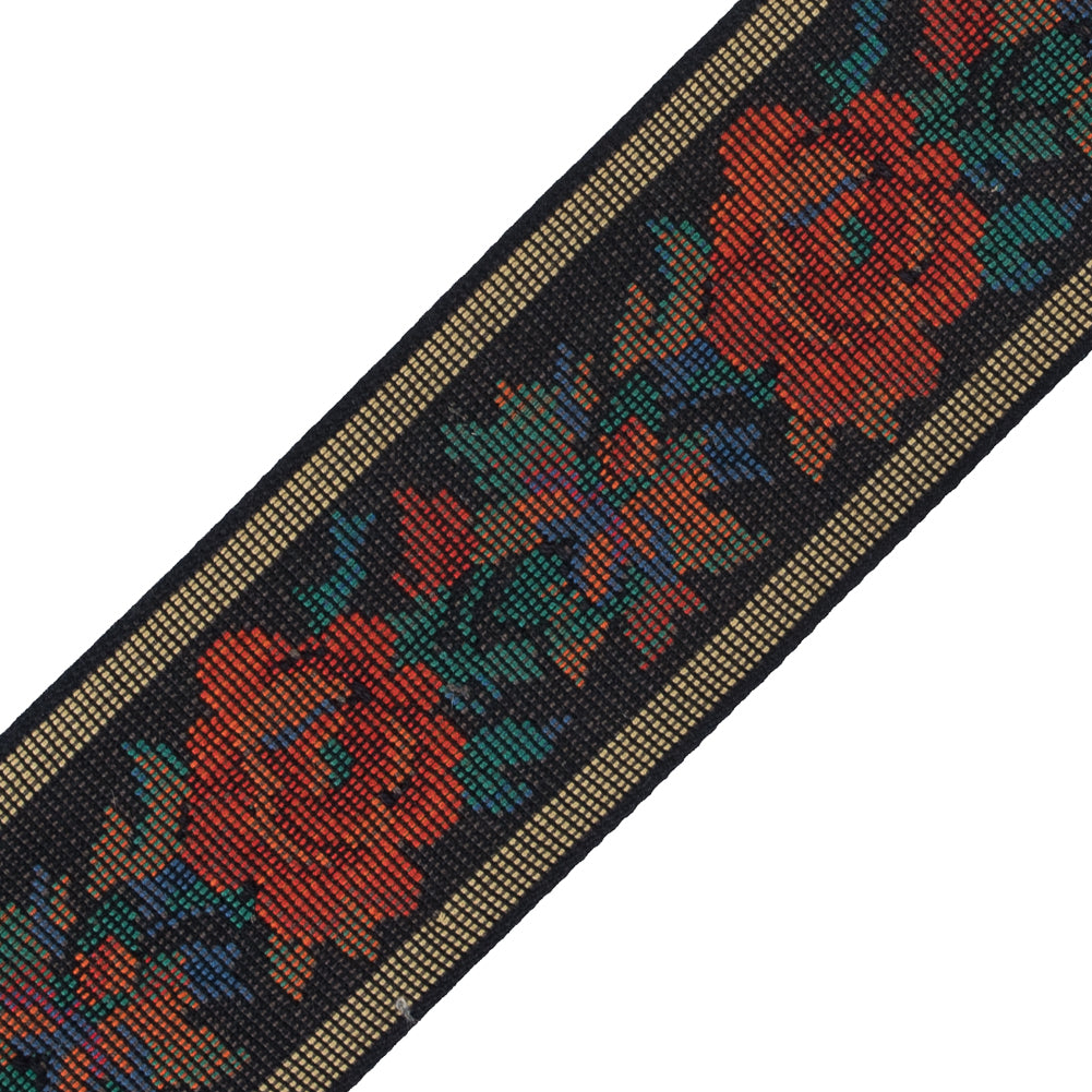 Orange and Black Floral Jacquard Ribbon - 2.25" Detail Orange and Black Floral Jacquard Ribbon - 2.25" Detail