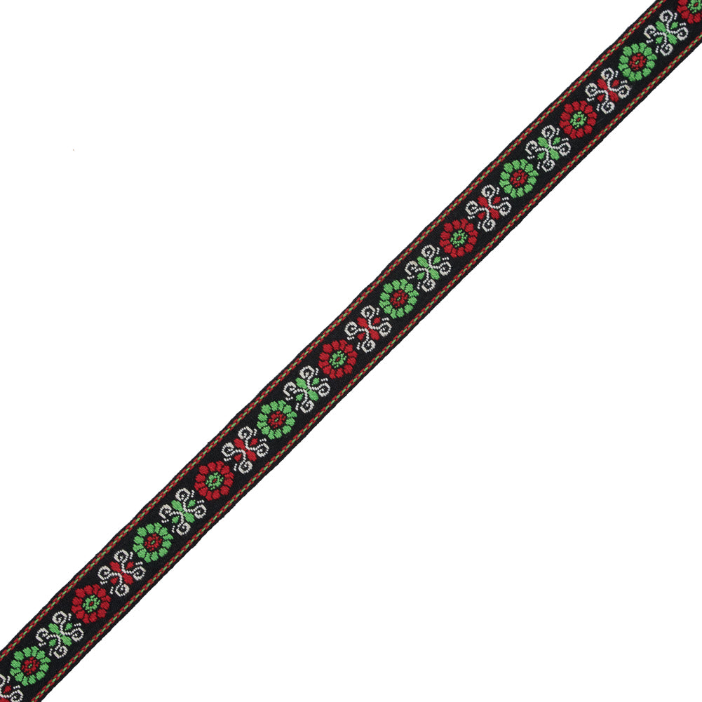 Red and Green Floral German Jacquard Ribbon - 0.75" Red and Green Floral German Jacquard Ribbon - 0.75"