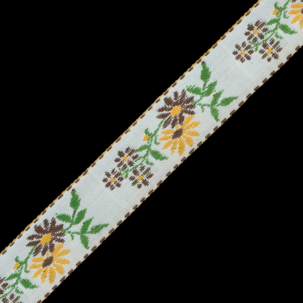 Yellow and Brown Floral German Jacquard Ribbon - 0.875 - Detail Yellow and Brown Floral German Jacquard Ribbon - 0.875 - Detail