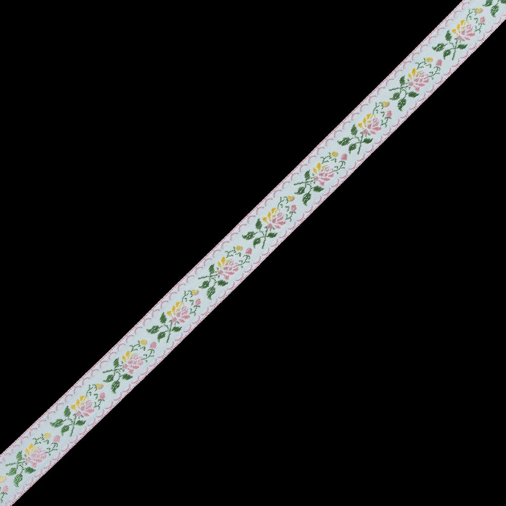 German Pink and Yellow Floral Jacquard Ribbon - 0.875 German Pink and Yellow Floral Jacquard Ribbon - 0.875