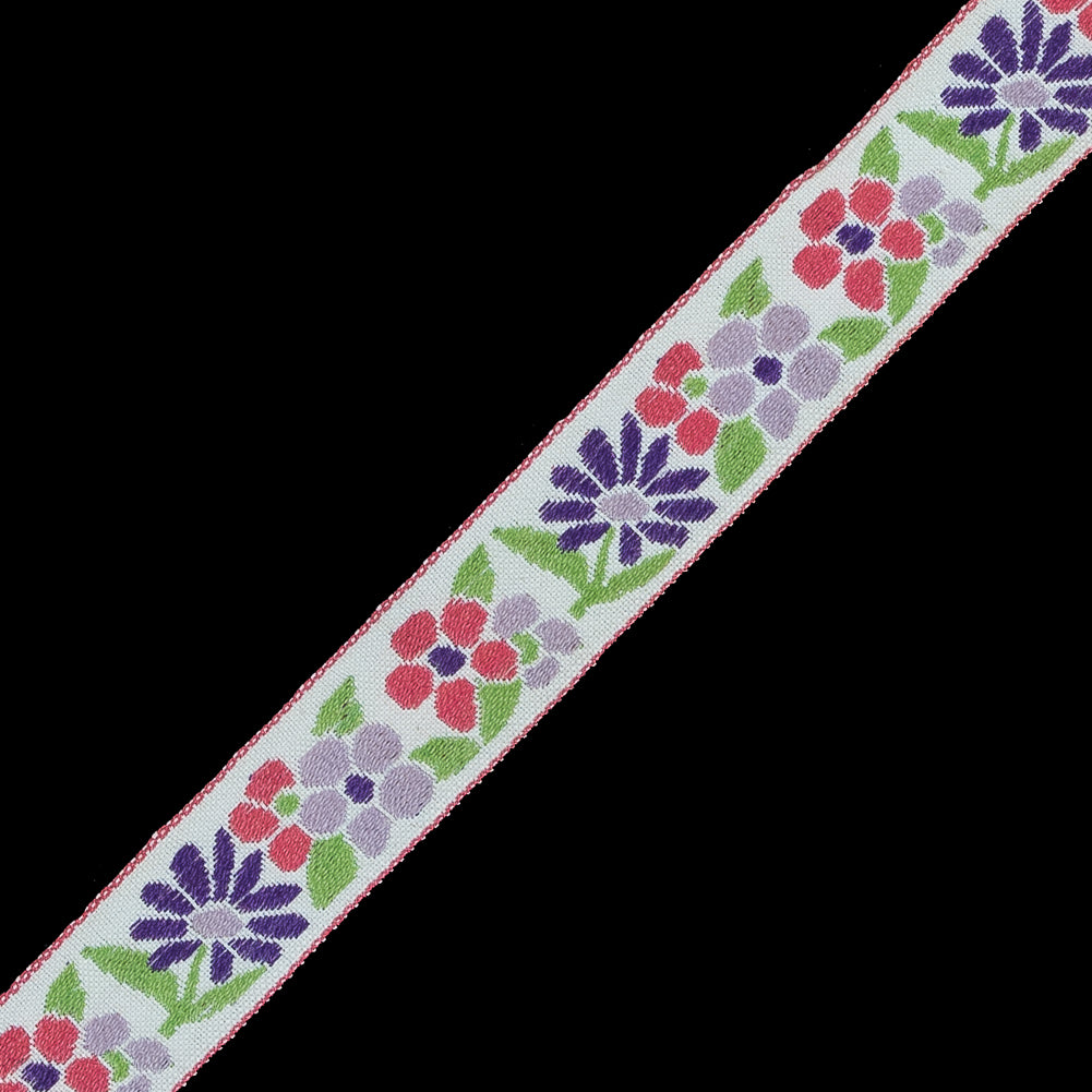 German Pink and Purple Floral Jacquard Ribbon - 0.75" Detail German Pink and Purple Floral Jacquard Ribbon - 0.75" Detail
