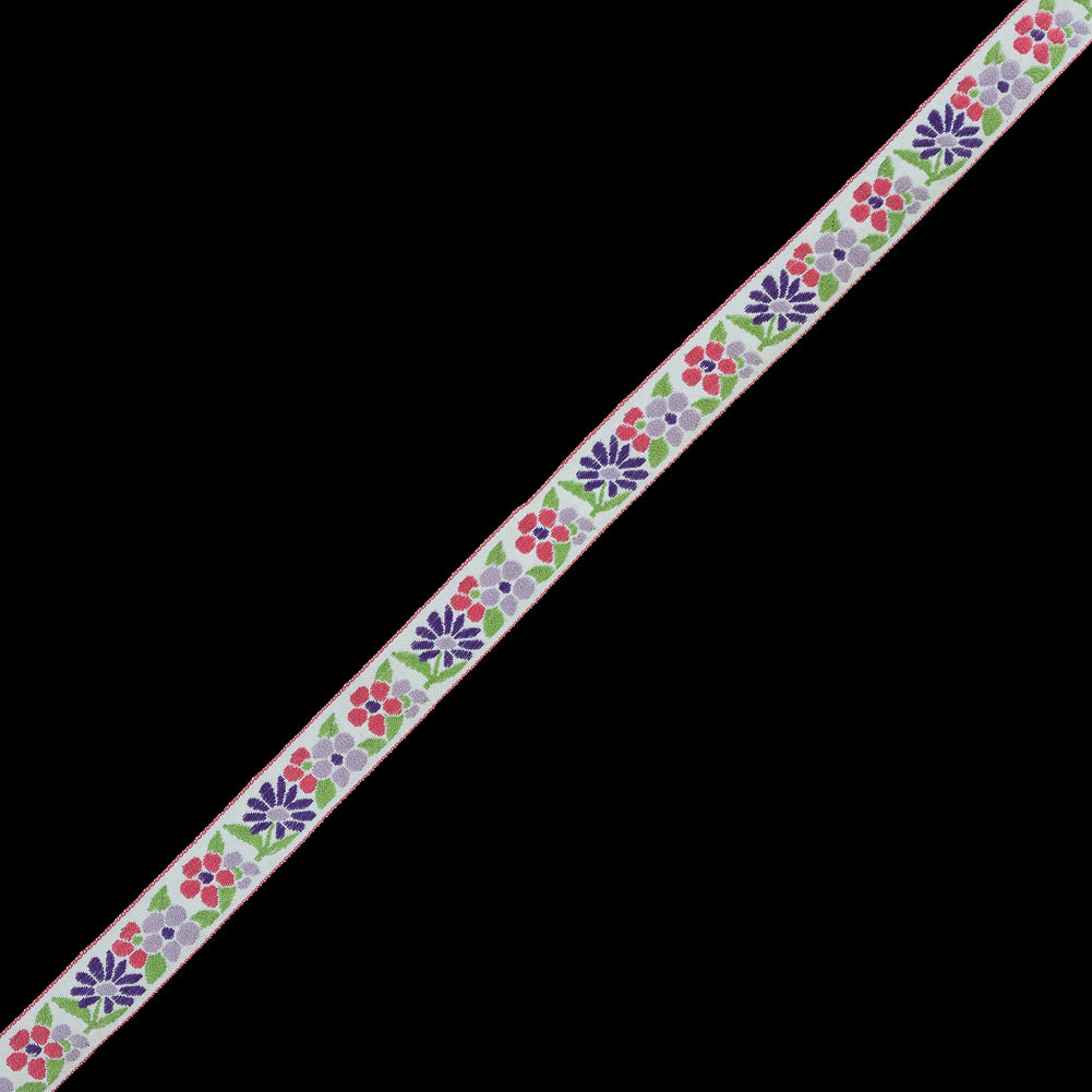 German Pink and Purple Floral Jacquard Ribbon - 0.75" German Pink and Purple Floral Jacquard Ribbon - 0.75"