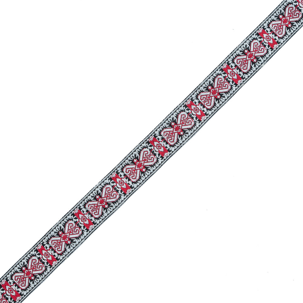 Red and White Geometric German Jacquard Ribbon - 1" Red and White Geometric German Jacquard Ribbon - 1"