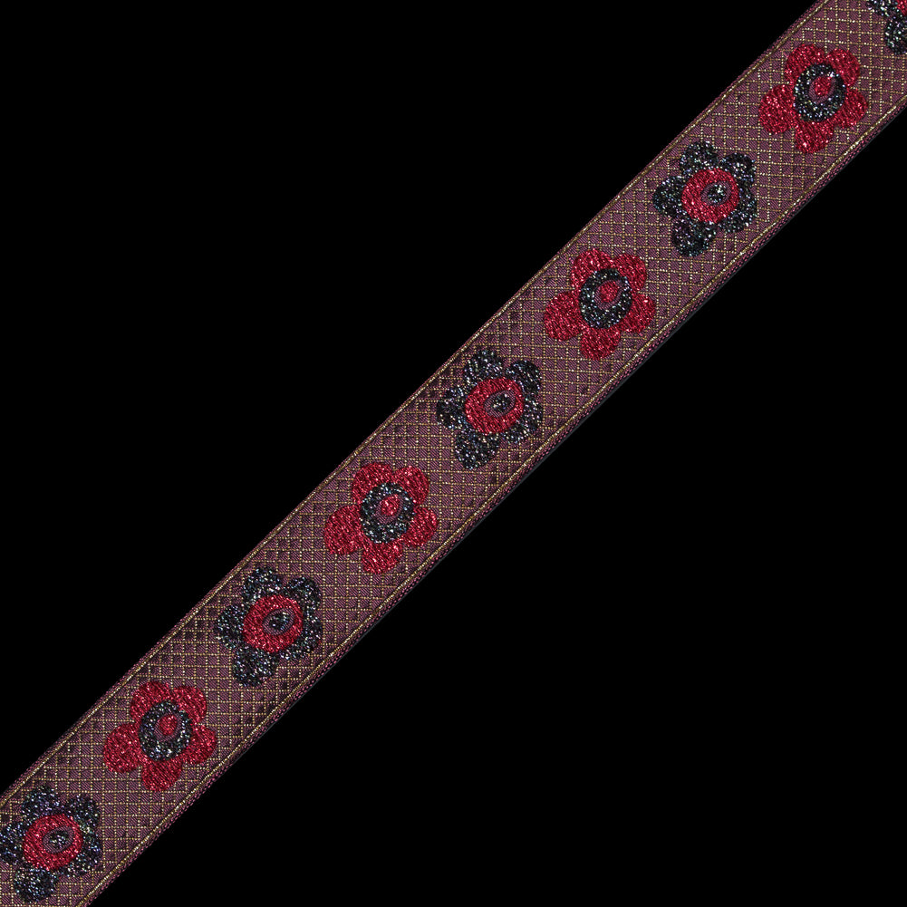 Red and Iridescent Metallic Floral Jacquard Ribbon - 1.25 Red and Iridescent Metallic Floral Jacquard Ribbon - 1.25