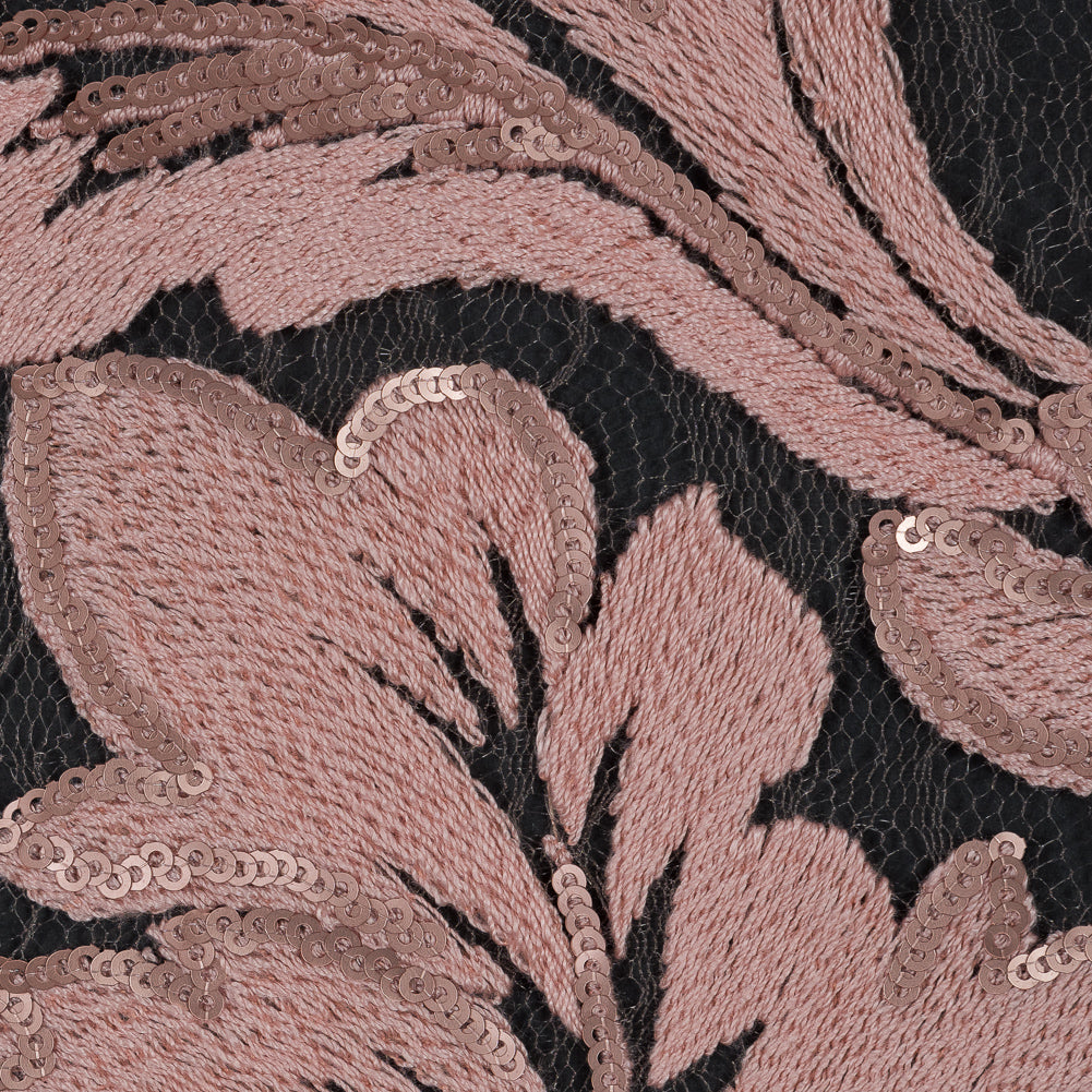 Embroidered Netting with Sequins - Coral Pink Floral Full Embroidered Netting with Sequins - Coral Pink Floral Full