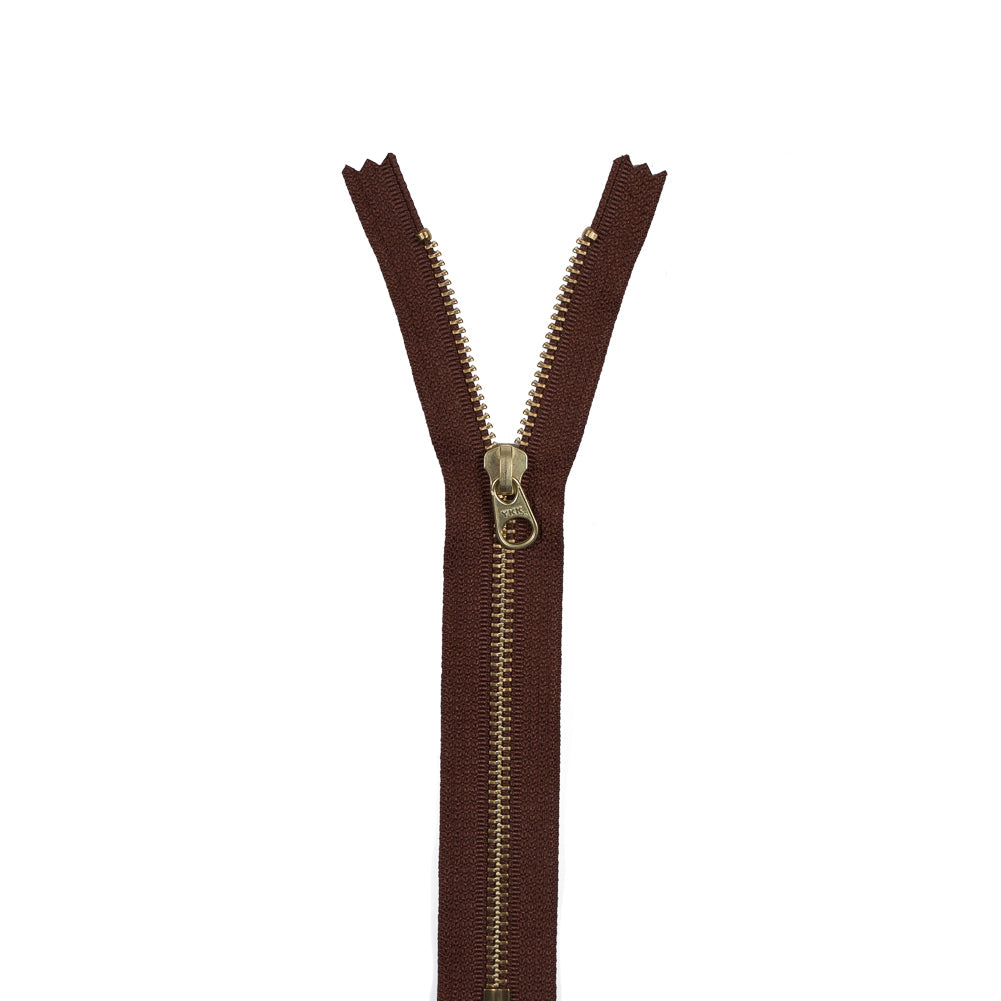 Metal Closed Bottom Zipper with Gold Teeth 8" - Brown Metal Closed Bottom Zipper with Gold Teeth 8" - Brown