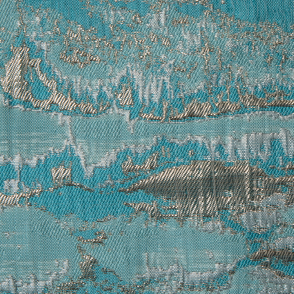 Metallic Gold and Blue Abstract Jacquard Full Metallic Gold and Blue Abstract Jacquard Full