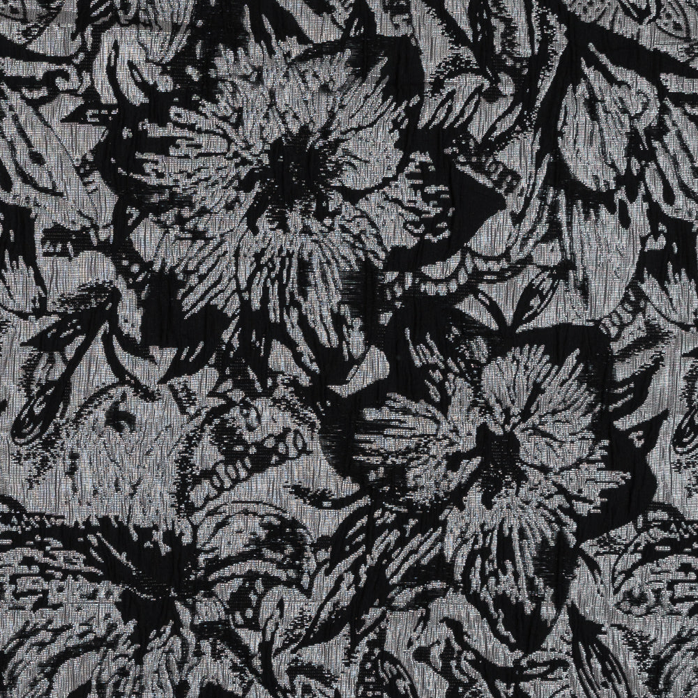 Black, Peach and Metallic Silver Floral Brocade Black, Peach and Metallic Silver Floral Brocade