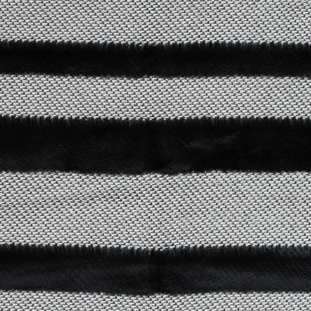 Novelty Black And White Cotton Knit with Black Faux Fur Awning Stripes Novelty Black And White Cotton Knit with Black Faux Fur Awning Stripes