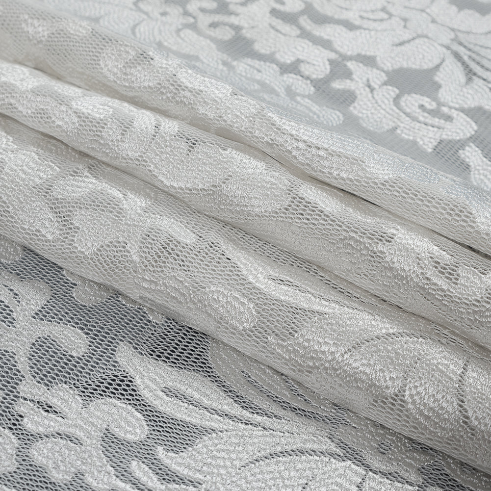 White Floral Embroidered Wonder Mesh Folded White Floral Embroidered Wonder Mesh Folded