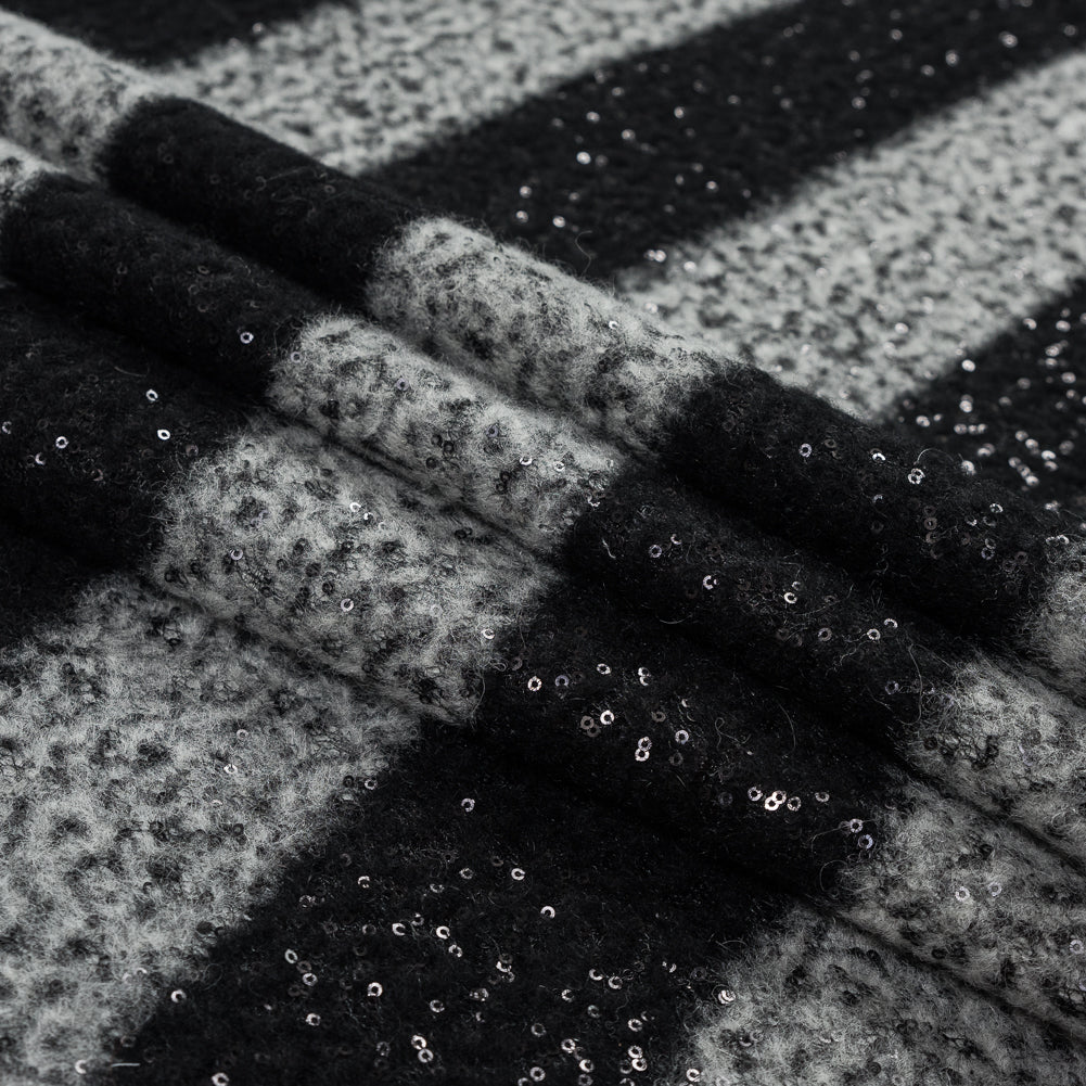Black and White Awning Striped Wool Blend with Baby Sequins Folded Black and White Awning Striped Wool Blend with Baby Sequins Folded
