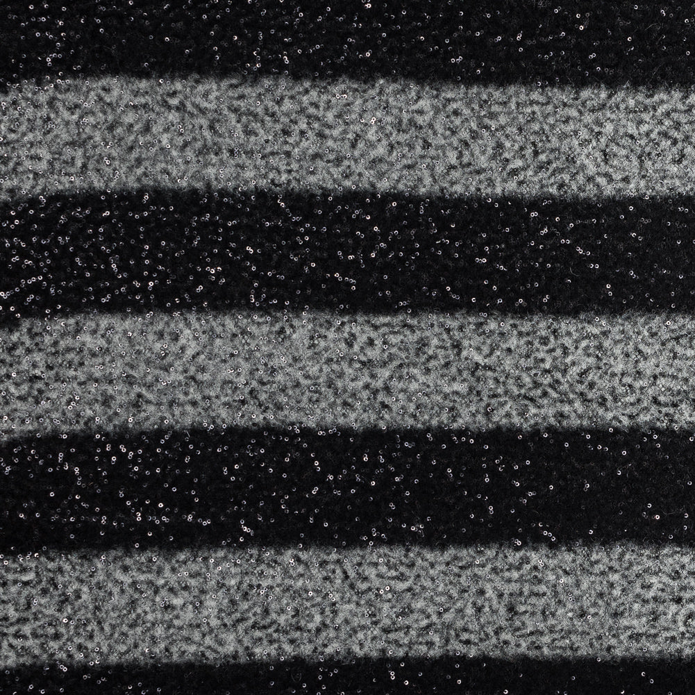 Black and White Awning Striped Wool Blend with Baby Sequins Black and White Awning Striped Wool Blend with Baby Sequins