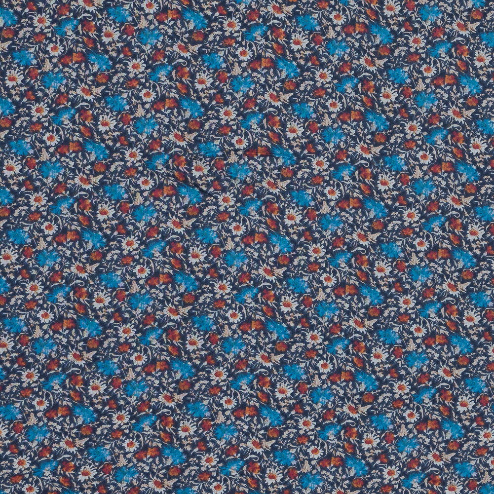 Blue and Orange Floral Printed Silk Chiffon Blue and Orange Floral Printed Silk Chiffon