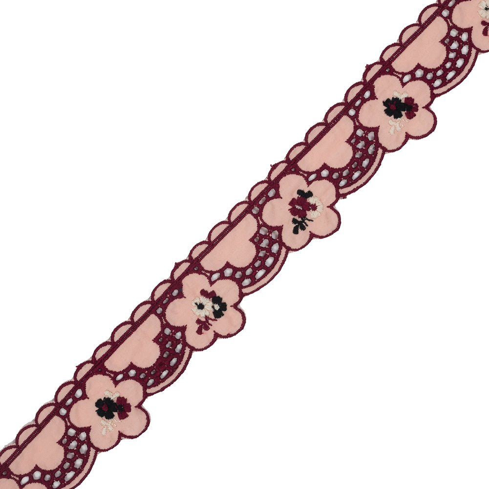 Pink Floral Embroidered Eyelet Trim - 2" Pink Floral Embroidered Eyelet Trim - 2"