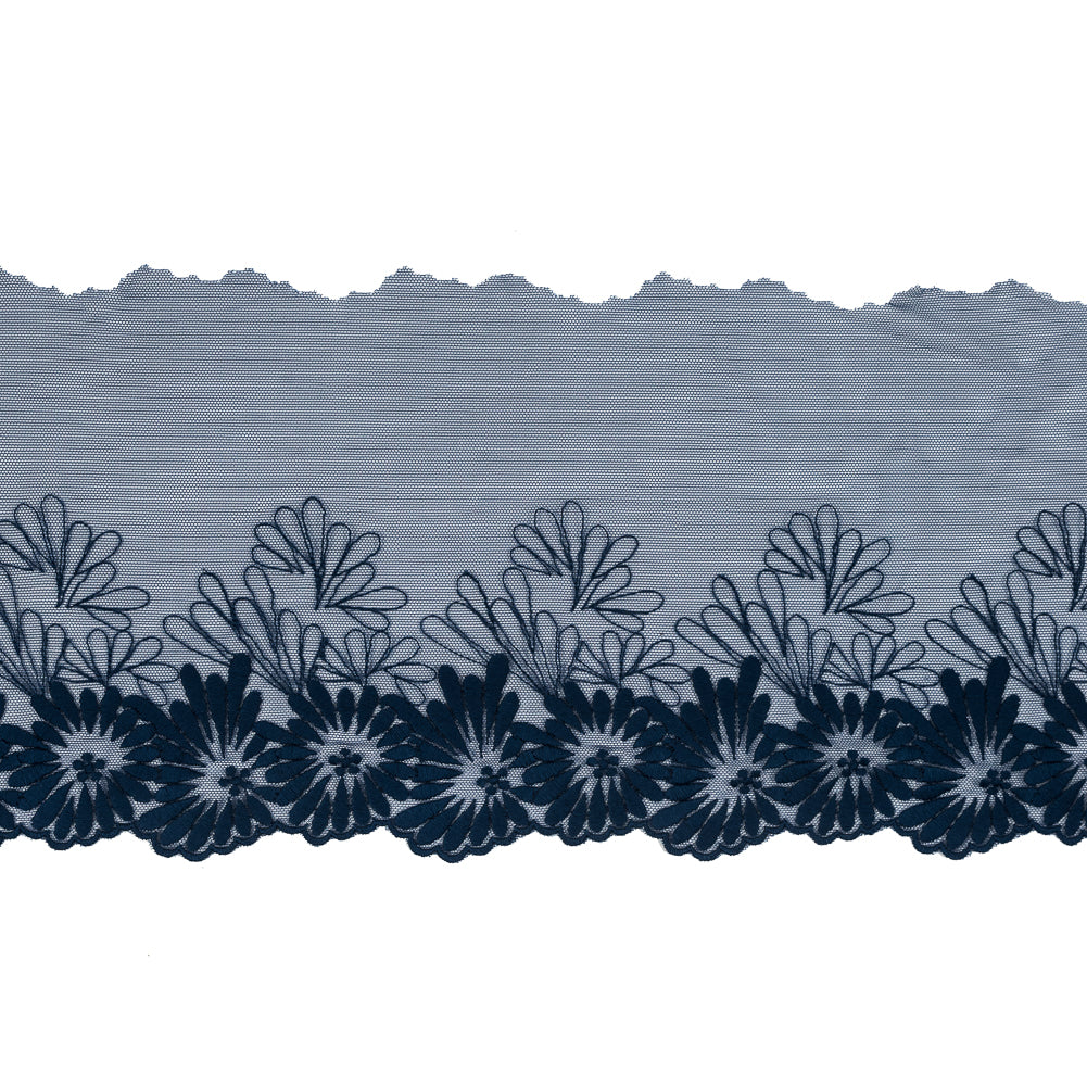 Poseidon Blue Floral Embroidered Mesh Trim - 4.5" Poseidon Blue Floral Embroidered Mesh Trim - 4.5"