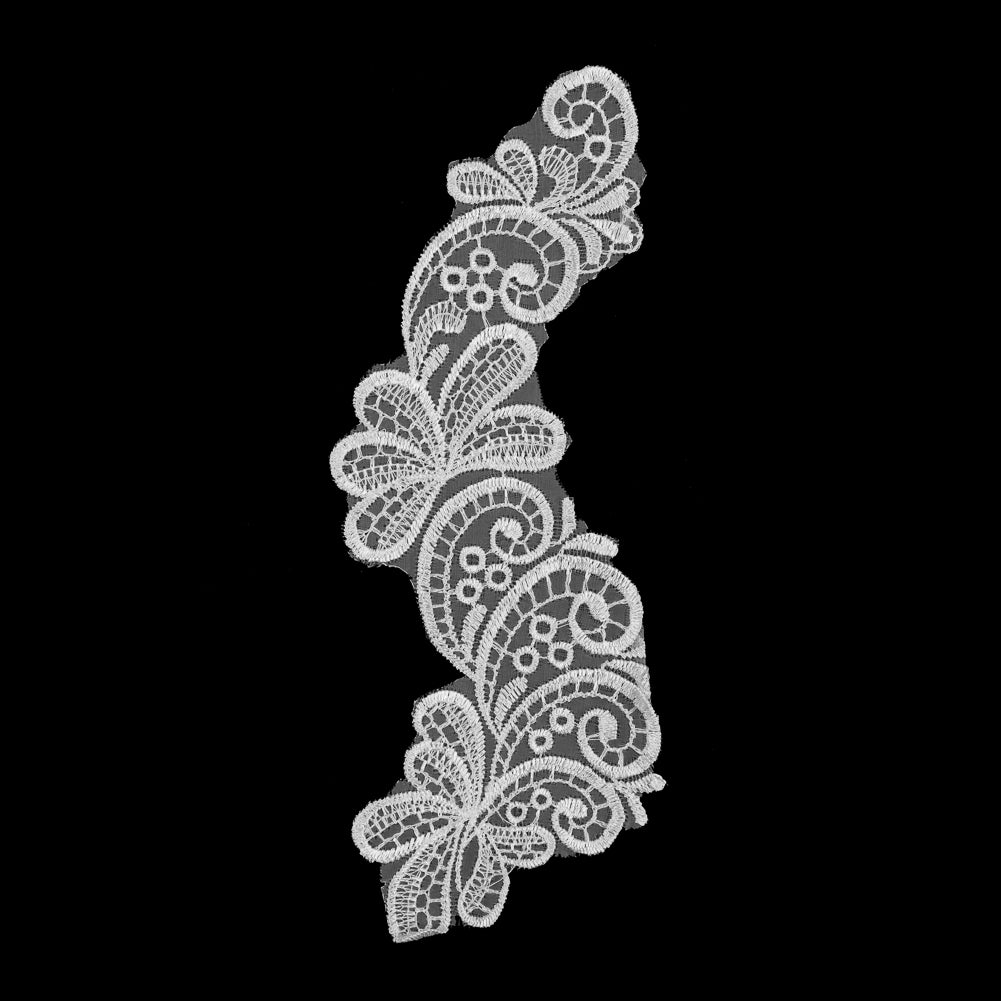 White Embroidered Left-Side Organza Applique - 9" x 3" White Embroidered Left-Side Organza Applique - 9" x 3"