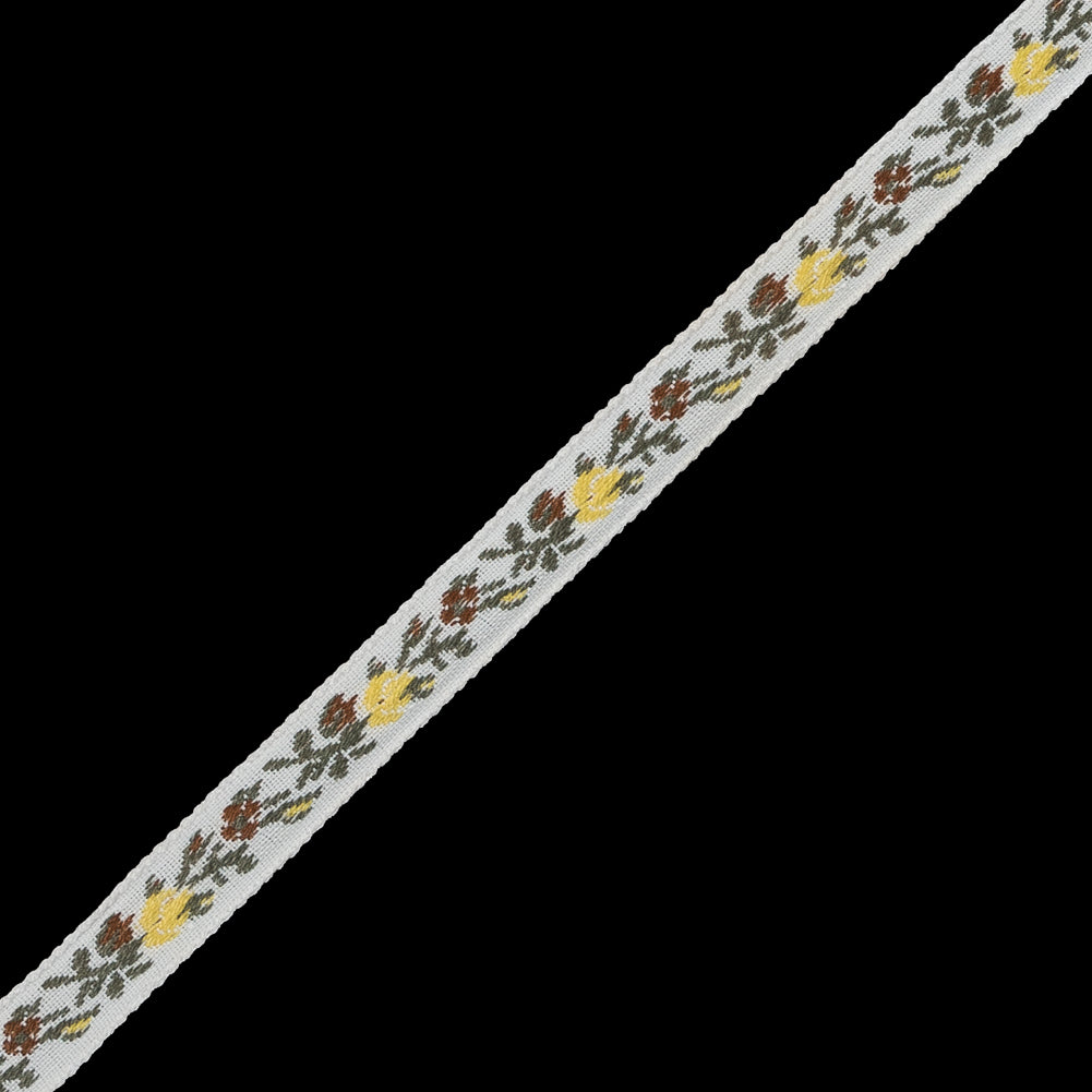 Yellow and White Floral German Jacquard Ribbon - 0.3125" Detail Yellow and White Floral German Jacquard Ribbon - 0.3125" Detail