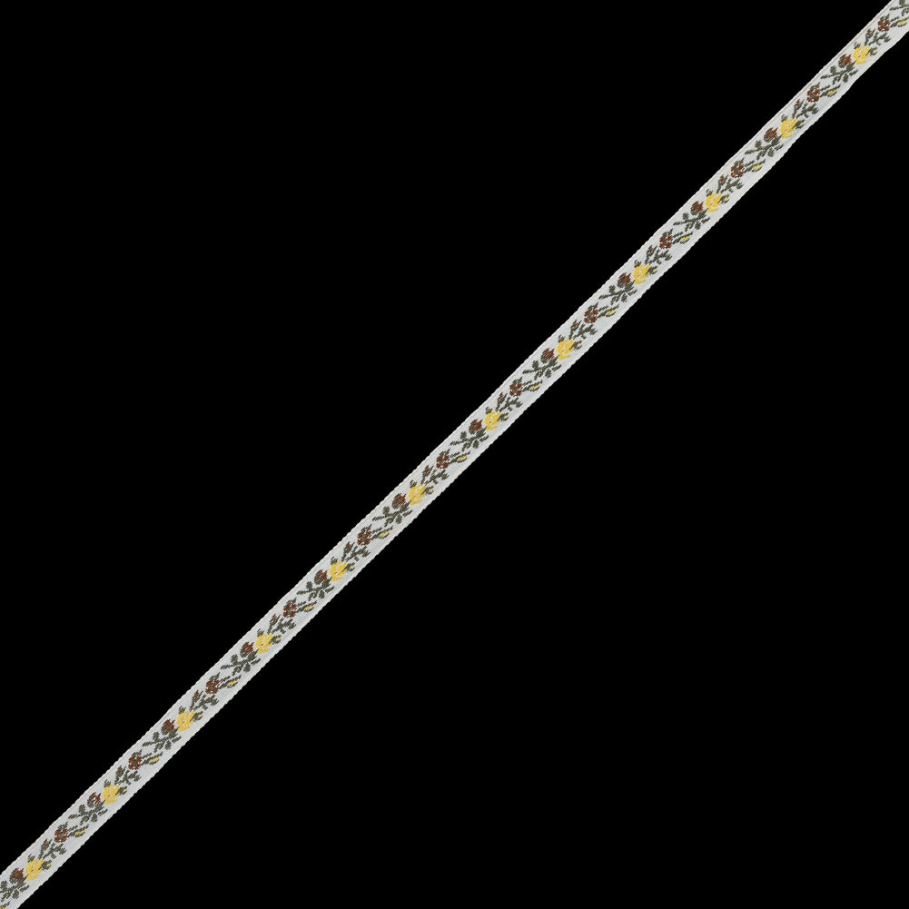 Yellow and White Floral German Jacquard Ribbon - 0.3125" Yellow and White Floral German Jacquard Ribbon - 0.3125"