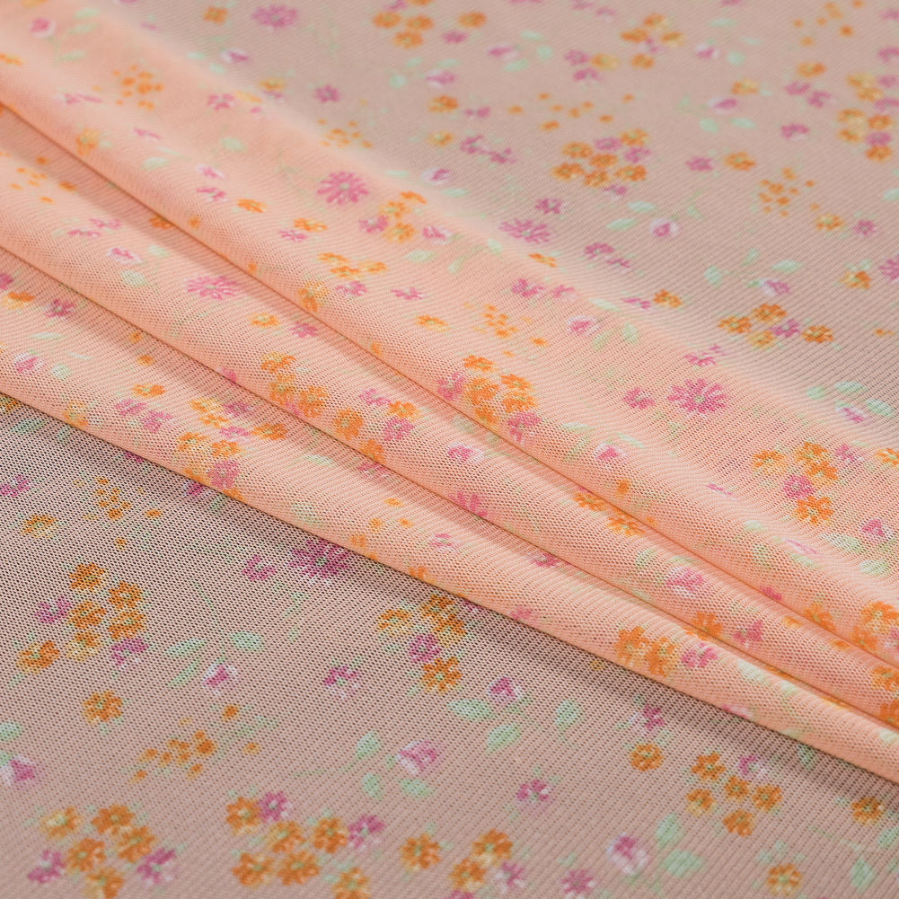 Orange Sherbet Floral Printed Polyester Mesh Folded Orange Sherbet Floral Printed Polyester Mesh Folded
